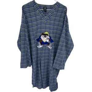 Warner Bros Studio Store Taz Tasmanian Devil Plaid Nightgown Sleep‎ Shirt S/M